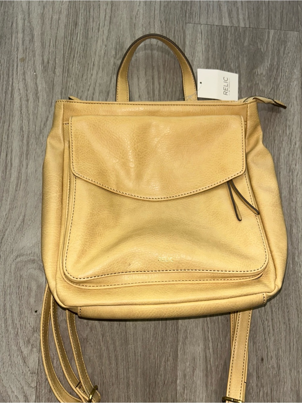 Relic Fossil mustard yellow tan faux leather backpack purse NWT